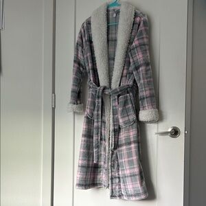 Plaid Pastel Fleece Robe with Belt